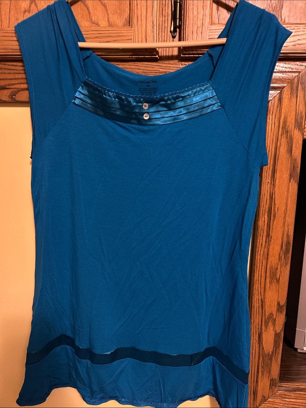 Vanity Fair Teal Satin-Trim Cap Sleeve Tank night wear